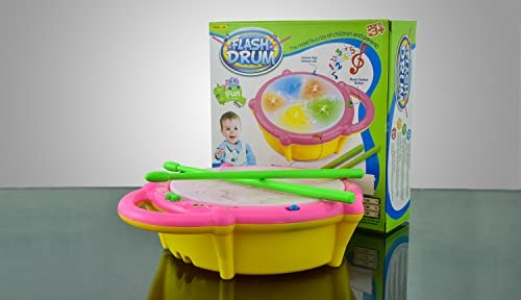 Toylelo Flash Drum Toys for Kids with Light & Musical Sound Colorful Plastic Drum for Childrens Baby Toy Best Gift for Boys & Girls (Multicolor)