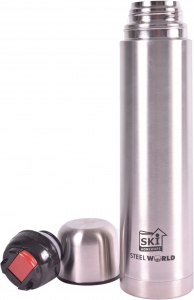 SKI Homeware Vacuum Insulated Flask 1000 ml 1000 ml Flask (Pack of 1, Silver, Steel)